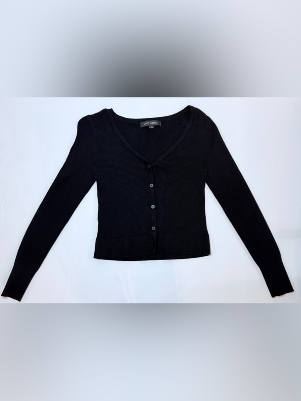 LOFT Versa Ribbed V-Neck Cardigan Black Size S